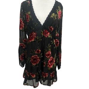 NWT Y2K Sheer Floral Burnout Tiered Babydoll Dress Fairy Grunge Romantic Goth Lg
